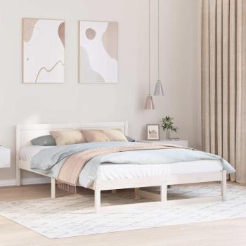ARDEBO.de - Bettgestell Weiß Massivholz 150 x 200 cm Robust Bettgestell