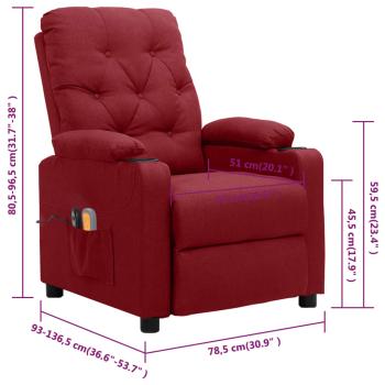 Massagesessel Elektrisch Weinrot Stoff