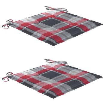 Gartenstühle 2 Stk. Rote Karomuster Kissen Massivholz Teak