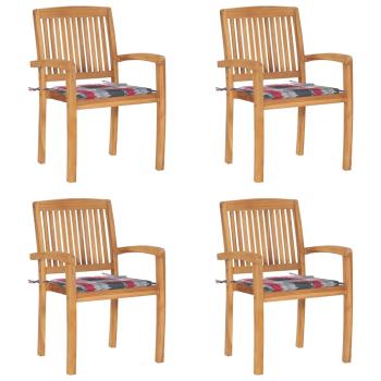 ARDEBO.de - Stapelbare Gartenstühle mit Kissen 4 Stk. Massivholz Teak