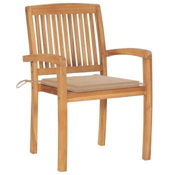 Stapelbare Gartenstühle mit Kissen 6 Stk. Massivholz Teak