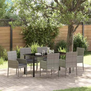 ARDEBO.de - 7-teiliges Esszimmer-Set für den Garten mit Kissen Grau Poly-Rattan