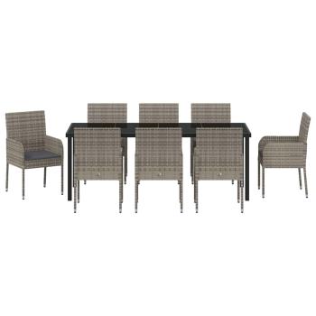 9-teiliges Garten-Dining-Set mit Kissen Grau Poly-Rattan