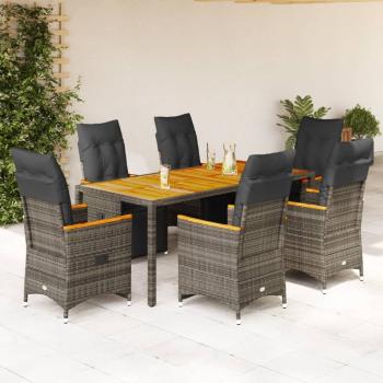 ARDEBO.de - 7-tlg. Garten-Bistro-Set mit Kissen Grau Poly Rattan