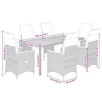 7-tlg. Garten-Bistro-Set mit Kissen Grau Poly Rattan