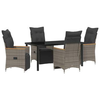 5-teiliges Garten-Dining-Set mit Kissen Grau Poly-Rattan