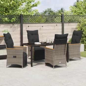5-teiliges Garten-Dining-Set mit Kissen Grau Poly-Rattan