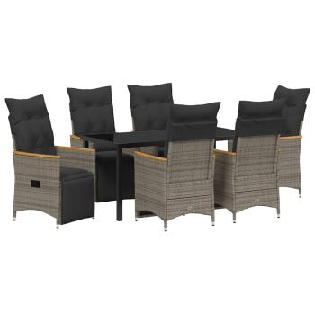 7-teiliges Garten-Dining-Set mit Kissen Grau Poly-Rattan