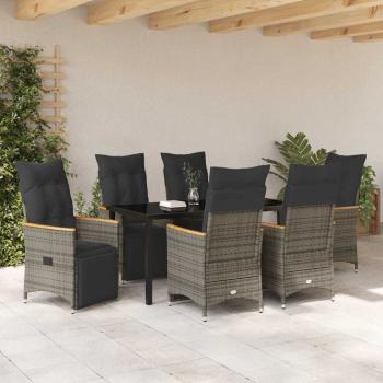 7-teiliges Garten-Dining-Set mit Kissen Grau Poly-Rattan