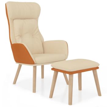 Relaxsessel mit Hocker Creme Kunstleder & Stoff