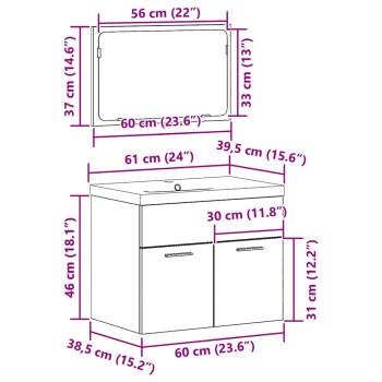 3-teiliges Badezimmermöbel Set Altholz MDF Waschbeckenunterschrank mit Becken und Wandspiegel für rustikale Aufbewahrungslösungen