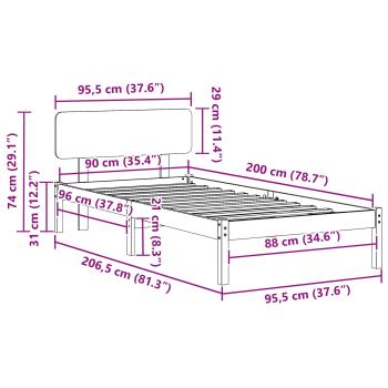 Bettgestell mit Kopfteil Weiß 90x200 cm Massivholz Kiefer