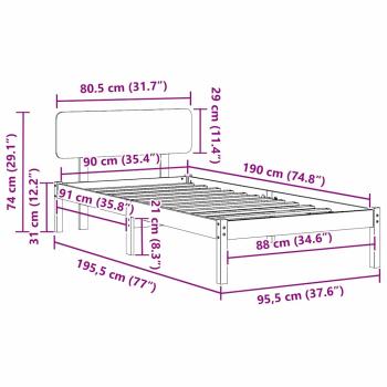Bettgestell mit Kopfteil 90x190 cm Massivholz Kiefer