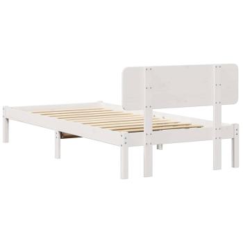 Bettgestell mit Kopfteil Weiß 90x190 cm aus massivem Kiefernholz
