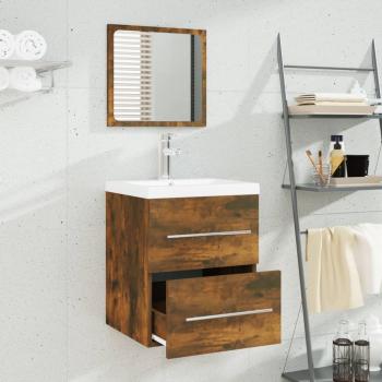 Waschbeckenschrank mit Einbaubecken Räuchereiche Holzwerkstoff
