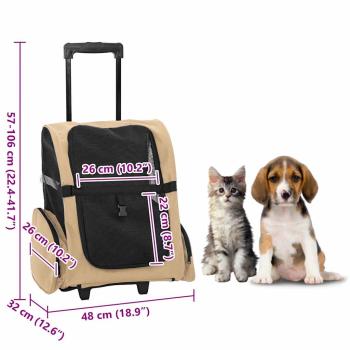 Trolley für Haustiere 3-in-1 Sandfarbe 48x32x57 cm cm Oxford-Gewebe