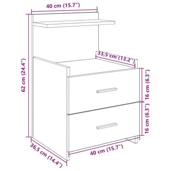 Nachttisch mit 2 Schubladen Braune Eiche 40x36,5x62 cm