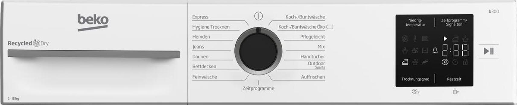 Beko BM3T38210W1 A+ 8kg Wärmepumpentrocker, 60 cm breit, 15 Programme, Kindersicherung, AquaWave, weiß