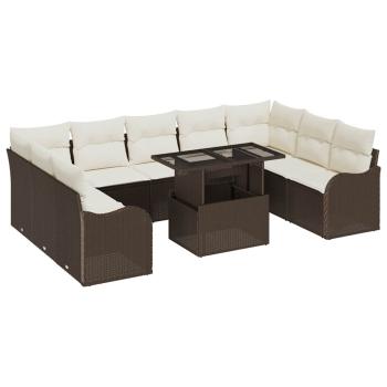10-teiliges Garten-Sofa-Set mit Kissen in Braun und Creme, 2-Sitzer Garten-Sofa mit Kissen in Braun