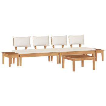5-teiliges Gartenbank-Set mit Kissen aus massivem Teakholz, 2-teiliges Gartenbank-Set aus massivem Teakholz, Gartentisch 60x60x30 cm aus massivem Teakholz