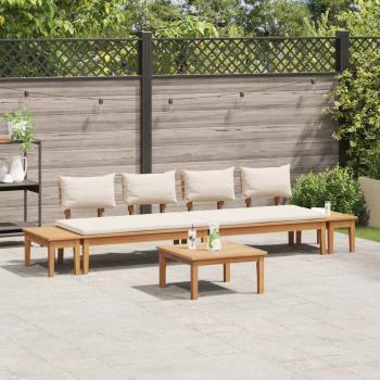 5-teiliges Gartenbank-Set mit Kissen aus massivem Teakholz, 2-teiliges Gartenbank-Set aus massivem Teakholz, Gartentisch 60x60x30 cm aus massivem Teakholz