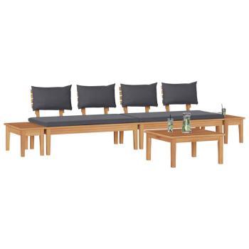 5-teiliges Garten Essgruppe Massivholz Teak, 2-teiliges Gartenbank Set Massivholz Teak, Gartentisch 60x60x30 cm Massivholz Teak