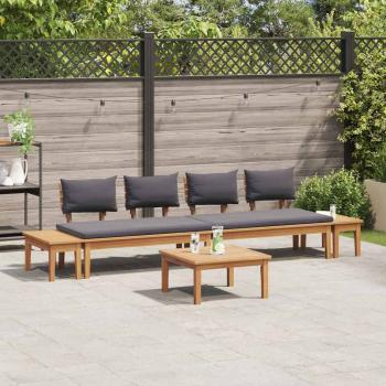 5-teiliges Garten Essgruppe Massivholz Teak, 2-teiliges Gartenbank Set Massivholz Teak, Gartentisch 60x60x30 cm Massivholz Teak