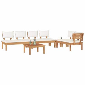 5-teiliges Garten-Essset mit Kissen aus massivem Teakholz, 2-teiliges Gartenbankset aus massivem Teakholz