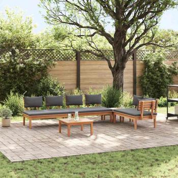 ARDEBO.de - 5-teiliges Garten Esstisch Set mit Kissen aus massivem Teakholz, 2-teiliges Gartenbank Set aus massivem Teakholz