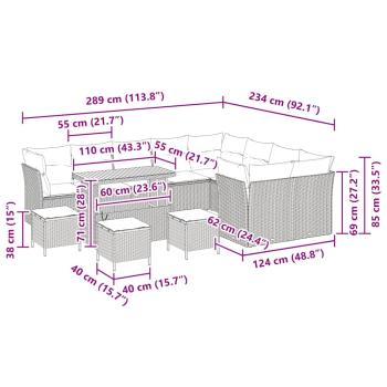 13-teiliges Garten-Sofa-Set mit Kissen Grau Poly-Rattan Akazie, 4-teiliges Garten-Dining-Set mit Kissen Grau Poly-Rattan Akazie