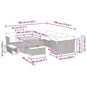 ARDEBO.de - 13-teiliges Garten-Sofa-Set mit Kissen Schwarz Poly Rattan Akazie, 3-teiliges Garten-Dining-Set mit Kissen Schwarz Poly Rattan Akazie