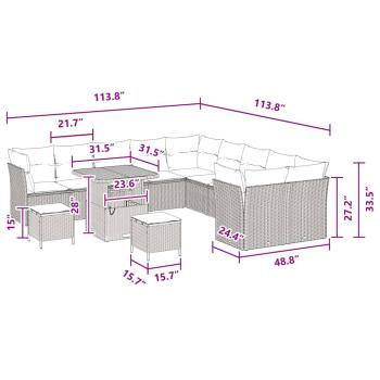 13-teiliges Garten-Sofa Set mit Kissen Schwarz Poly Rattan Akazie, 3-teiliges Garten Esstisch Set mit Kissen Schwarz Poly Rattan Akazie
