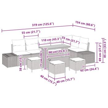 10-teiliges Garten-Sofa-Set mit Kissen Grau Poly Rattan Akazie, 2-Sitzer Garten-Sofa mit Kissen Grau Poly Rattan, 4-teiliges Garten-Dining-Set mit Kissen Grau Poly Rattan Akazie