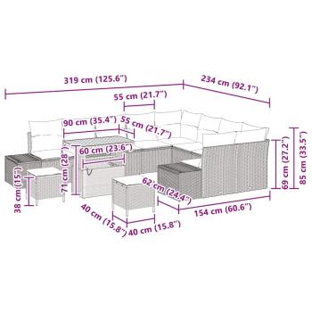 12-teiliges Garten-Sofa-Set mit Kissen Grau Poly-Rattan Akazie, 3-teiliges Garten-Dining-Set mit Kissen Grau Poly-Rattan Akazie, 2-Sitzer Garten-Sofa mit Kissen Grau Poly-Rattan