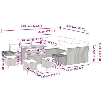 13-teiliges Garten-Sofa-Set mit Kissen Beige Poly-Rattan Akazie, 4-teiliges Garten-Ess-Set mit Kissen Beige Poly-Rattan Akazie, 2-Sitzer Garten-Sofa mit Kissen Beige Poly-Rattan