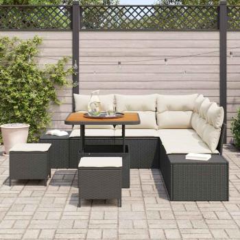 8-teiliges Garten-Sofa-Set mit Kissen Schwarz Poly Rattan Akazie, 2-Sitzer Garten-Sofa mit Stauraum & Kissen Schwarz Poly Rattan, 3-teiliges Garten-Ess-Set mit Kissen Schwarz Poly Rattan Akazie
