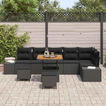 Gartensofa-set 9 stk. 8-Sitzanzahl Schwarz Poly Rattan
