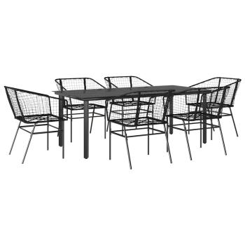 7-teiliges Garten-Esszimmerset aus schwarzem Polyrattanglas