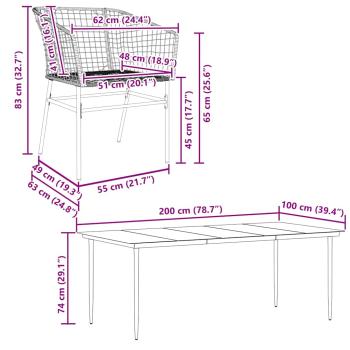 7-teiliges Garten-Esszimmerset aus schwarzem Polyrattanglas