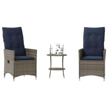 ARDEBO.de - 3-teiliges Bistro-Set mit Kissen Grau Poly Rattan