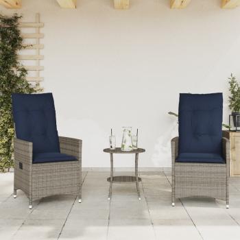 3-teiliges Bistro-Set mit Kissen Grau Poly Rattan