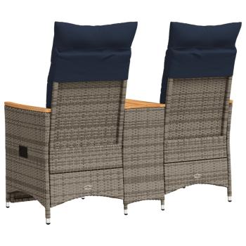 Gartensofa Verstellbar 2-Sitzer mit Tisch Grau Poly Rattan