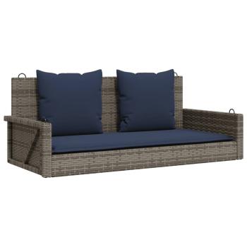 Schaukelbank mit Kissen Grau 119x56x48 cm Poly Rattan