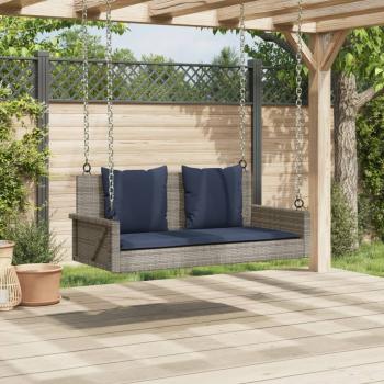 Schaukelbank mit Kissen Grau 119x56x48 cm Poly Rattan