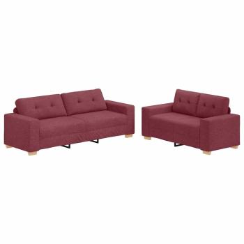 2-teiliges Sofa Set mit Kissen Weinroter Stoff