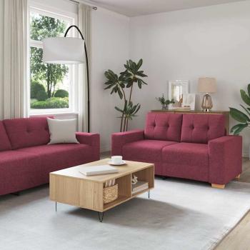 2-teiliges Sofa Set mit Kissen Weinroter Stoff