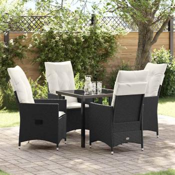 ARDEBO.de - 5-teiliges Garten-Dining-Set mit Kissen - Schwarzes Poly-Rattan