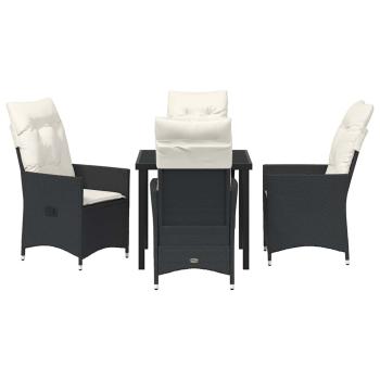 5-teiliges Garten-Dining-Set mit Kissen - Schwarzes Poly-Rattan