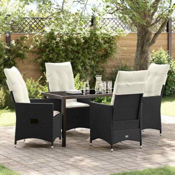 ARDEBO.de - 5-teiliges Gartentisch-Set mit Kissen Schwarz Poly-Rattan
