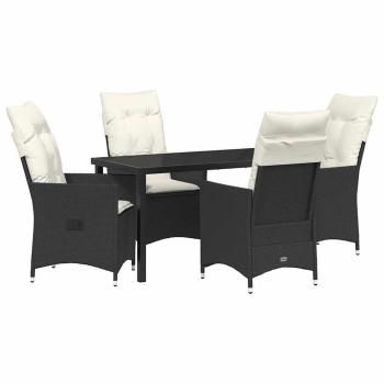 5-teiliges Gartentisch-Set mit Kissen Schwarz Poly-Rattan